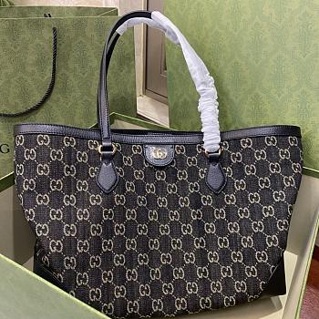 Fortok Gucci Ophidia GG Medium Tote Bag Denim Black 38x28x14cm 