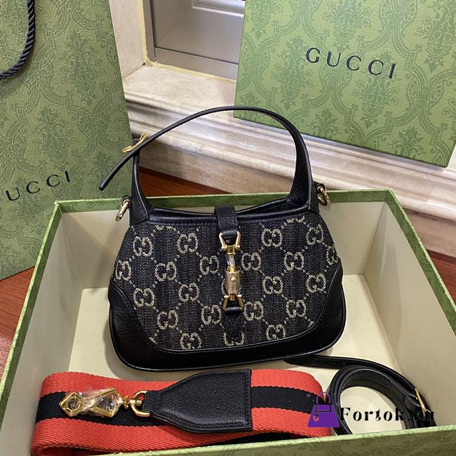 Fortok Gucci Jackie 1961 Mini Shoulder Bag Denim Black 20×4×13cm - 1