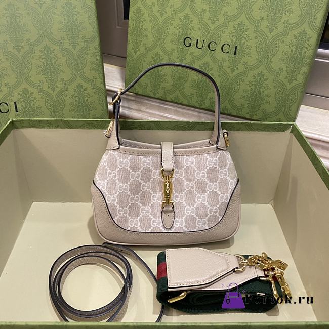 Fortok Gucci Jackie 1961 Mini Shoulder Bag Canvas Beige 20×4×13cm - 1