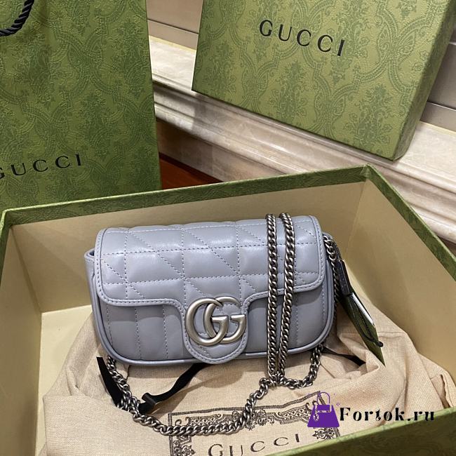 Fortok Gucci GG Marmont Silver Hardware in Blue 16.5x9.5x4.5cm - 1