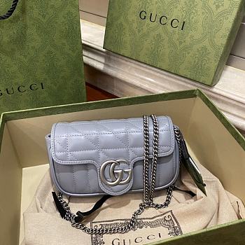 Fortok Gucci GG Marmont Silver Hardware in Blue 16.5x9.5x4.5cm