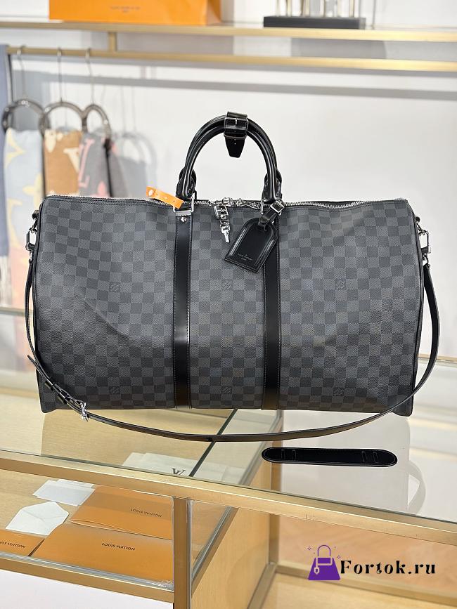 Fortok Louis Vuitton Keepall Bandoulière 55 in Damier Graphite Canvas 55x31x26cm - 1
