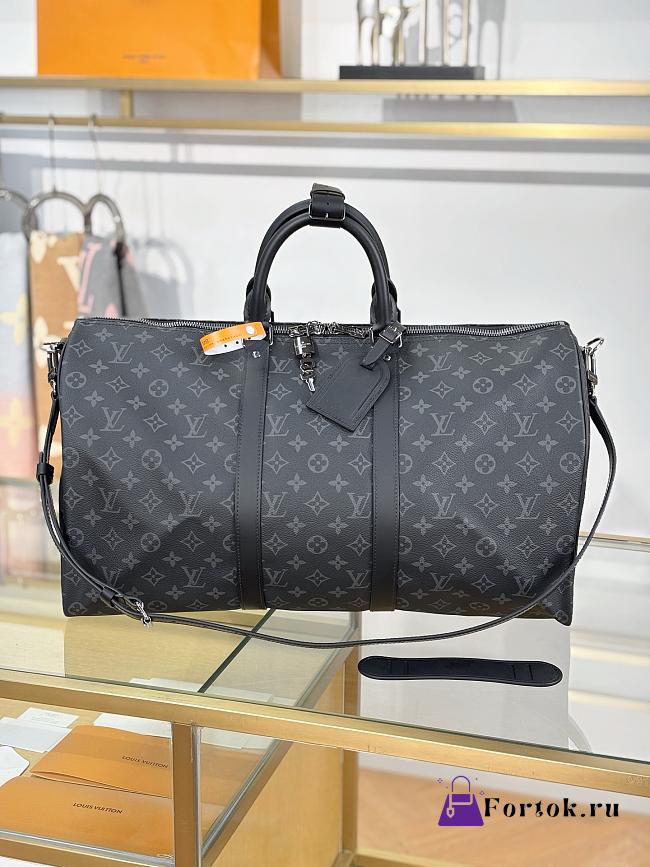 Fortok Louis Vuitton Keepall Bandoulière 50 in Monogram Eclipse canvas 50x29x23cm - 1