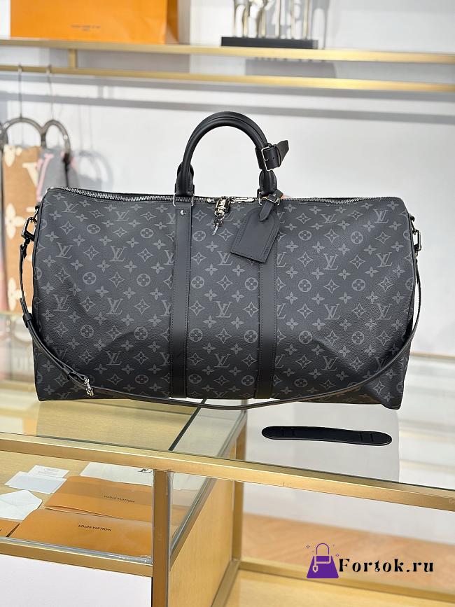Fortok Louis Vuitton Keepall Bandoulière 55 in Monogram Eclipse canvas 55x31x26cm  - 1