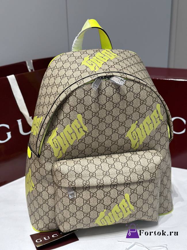 Fortok Gucci GG Supreme backpack with yellow graffiti-style 36.5 x 41 x 18cm - 1
