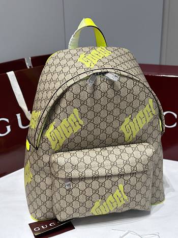 Fortok Gucci GG Supreme backpack with yellow graffiti-style 36.5 x 41 x 18cm