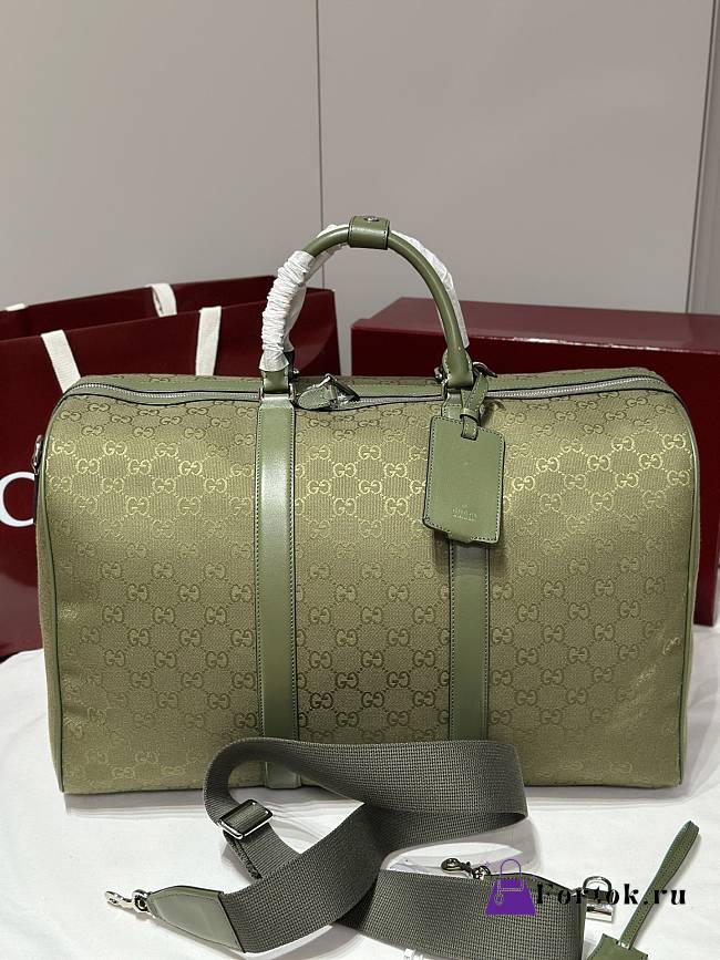 Fortok Gucci Ophidia Leather-Trimmed Monogrammed Coated-Canvas Duffle Bag Green 52x32x28cm - 1