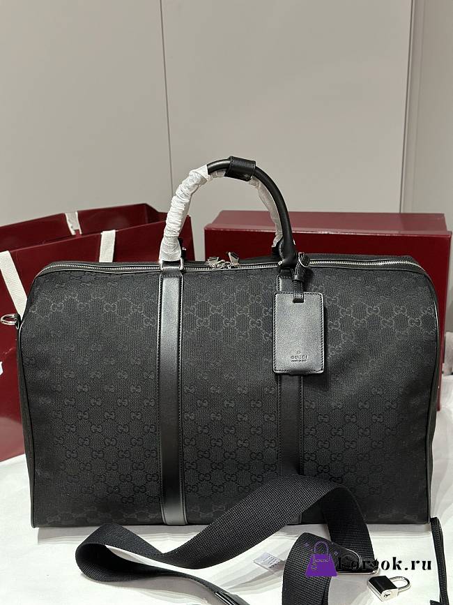 Fortok Gucci Ophidia Leather-Trimmed Monogrammed Coated-Canvas Duffle Bag Black 52x32x28cm - 1