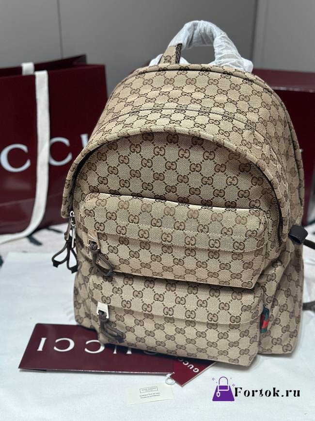 Fortok Gucci Medium Backpack with Logo Fabric in Brown 40x36.5x23cm - 1