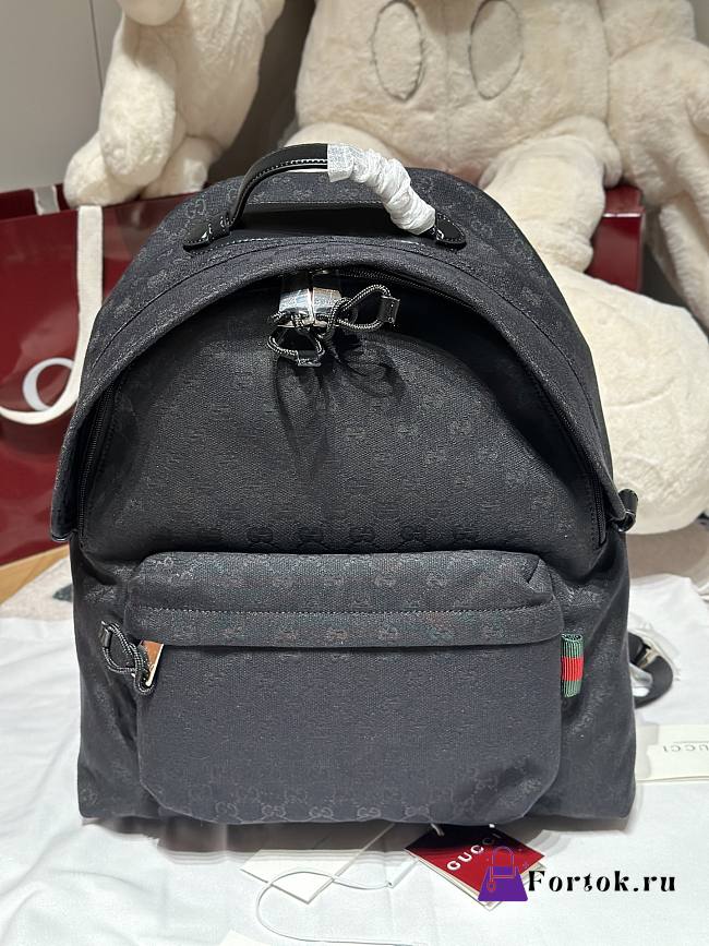 Fortok Gucci Medium Backpack with Logo Fabric in Black 40x36.5x23cm - 1