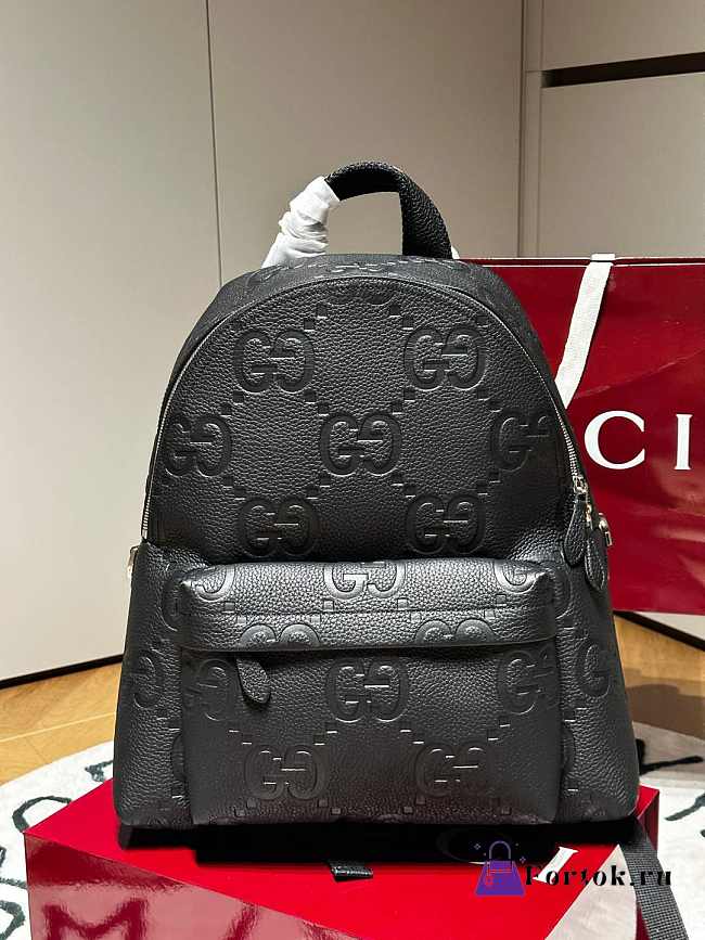 Fortok Gucci Medium Jumbo GG backpack in black leather Black 35.5x 40x 17cm - 1