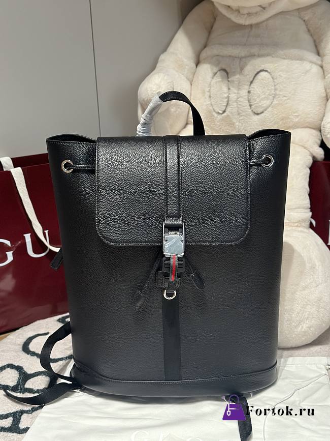 Fortok Gucci Medium Backpack with Web in black leather 34x 40x 12cm - 1