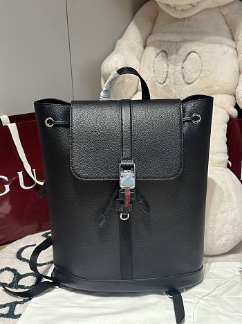 Fortok Gucci Medium Backpack with Web in black leather 34x 40x 12cm