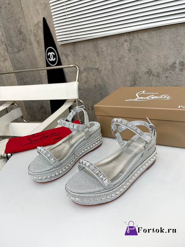 Fortok Christian Louboutin Pyraclou Silver 60 mm Espadrilles Twinkle Pattern - 1
