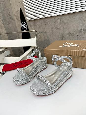 Fortok Christian Louboutin Pyraclou Silver 60 mm Espadrilles Twinkle Pattern