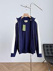 Fortok Gucci Cotton Knit Zip Bomber Jacket in blue - 6