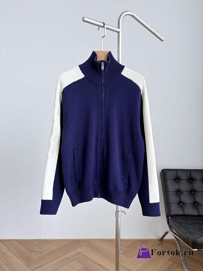 Fortok Gucci Cotton Knit Zip Bomber Jacket in blue - 1