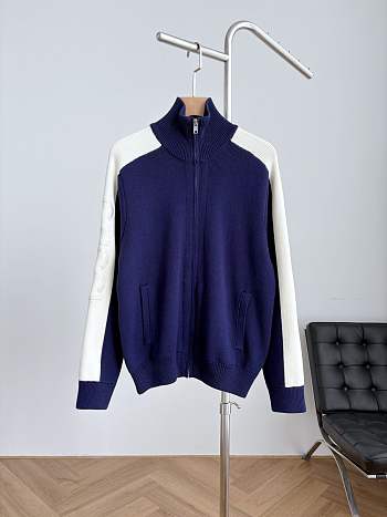 Fortok Gucci Cotton Knit Zip Bomber Jacket in blue