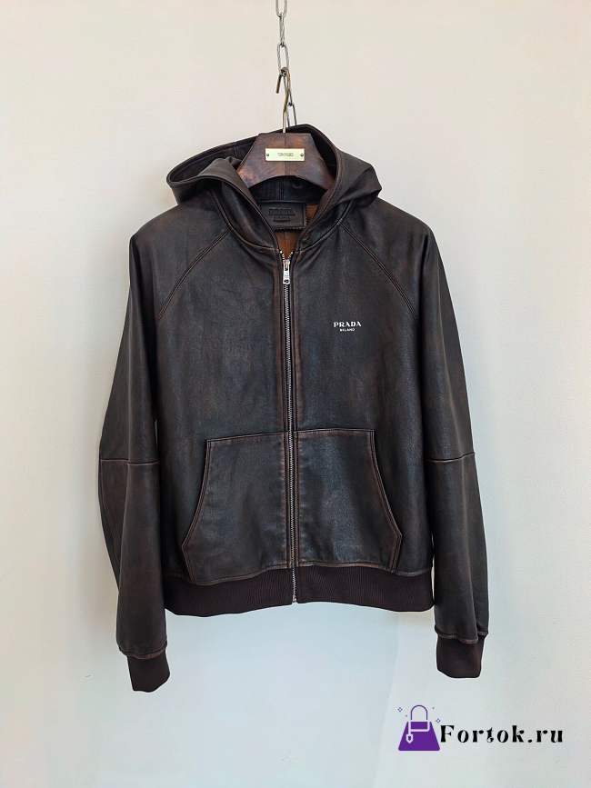 Fortok Prada Hooded Leather Jacket Brown - 1