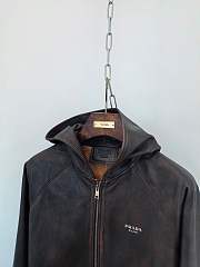 Fortok Prada Hooded Leather Jacket Brown - 4