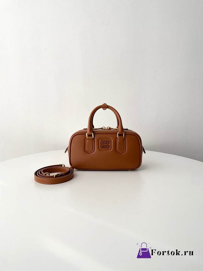 Fortok Miu Miu Arcadie Leather Small Bag Brown 10.5×22×7.5cm - 1