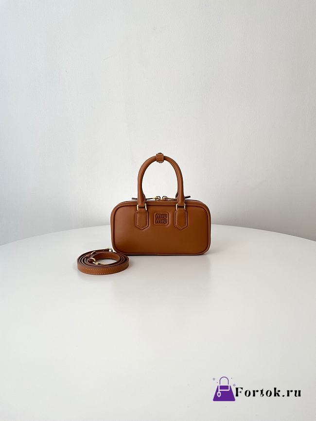 Fortok Miu Miu Arcadie Leather Mini Bag Brown 10×19×5cm - 1
