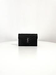 Fortok Saint Laurent Cassandre Envelope Chain Wallet Silver Hardware Black 19x12.5x3.5cm - 1