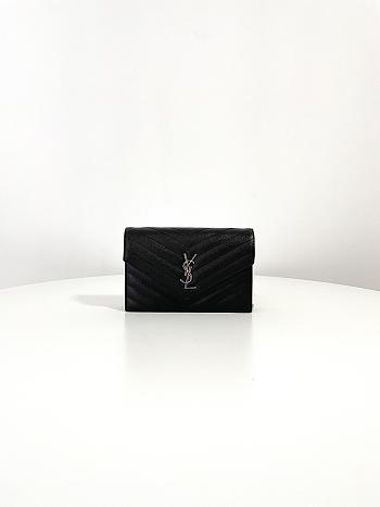 Fortok Saint Laurent Cassandre Envelope Chain Wallet Silver Hardware Black 19x12.5x3.5cm
