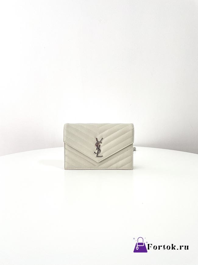Fortok Saint Laurent Cassandre Envelope Chain Wallet Silver Hardware Ivory 19x12.5x3.5cm - 1
