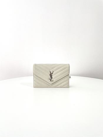 Fortok Saint Laurent Cassandre Envelope Chain Wallet Silver Hardware Ivory 19x12.5x3.5cm