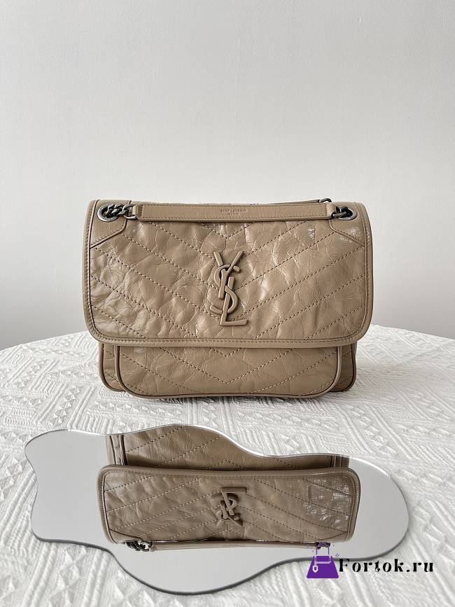 Fortok Saint Laurent Women's Niki Shoulder Bag in Vintage Leather Brown 28x20x8.5 - 1