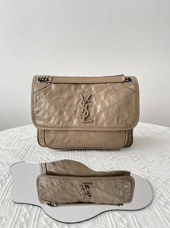 Fortok Saint Laurent Women's Niki Shoulder Bag in Vintage Leather Brown 28x20x8.5