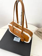 Fortok Prada medium shearling leather tote bag women Brown 27×12×6cm - 3