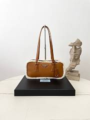 Fortok Prada medium shearling leather tote bag women Brown 27×12×6cm - 2