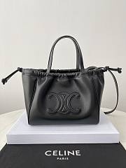 Fortok Celine Cabas Drawstring Cuir Triomphe in Smooth Calfskin Leather Black 22× 17× 15cm - 1