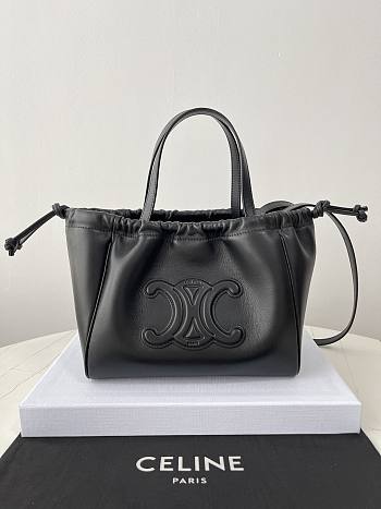 Fortok Celine Cabas Drawstring Cuir Triomphe in Smooth Calfskin Leather Black 22× 17× 15cm