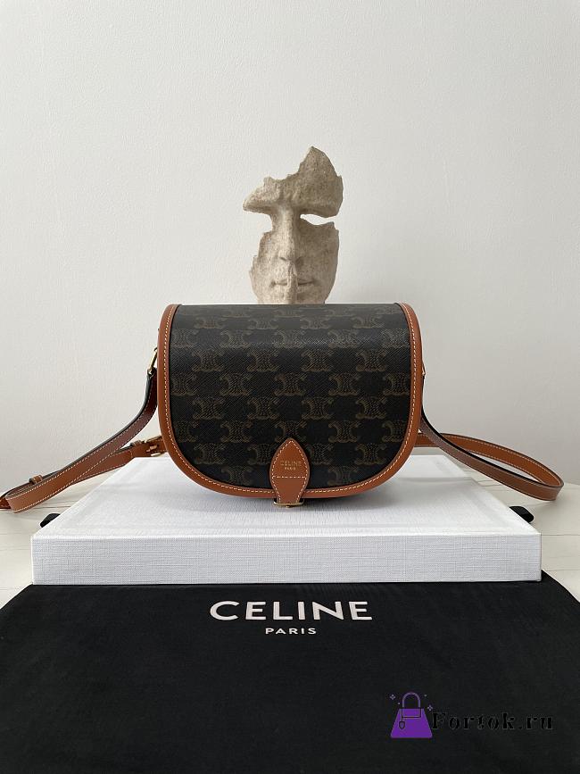 Fortok Celine Medium Folco Bag In Triomphe Canvas And Calfskin Leather 18 X 17 X 6.5cm - 1