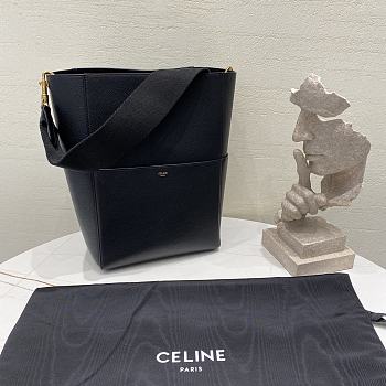 Fortok Celine Sangle Bucket Bag in Grained Calfskin Women Black 23×33×17cm