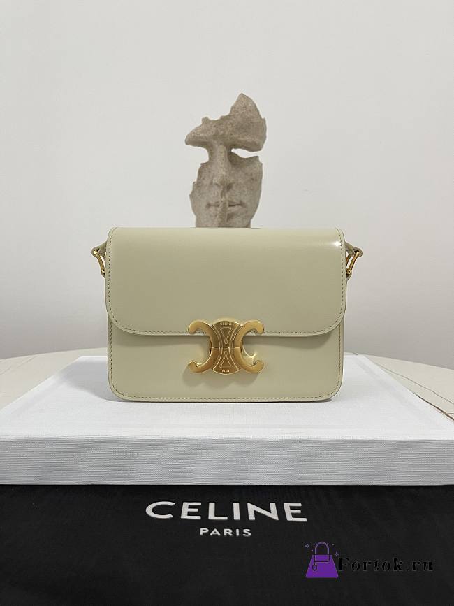 Fortok Celine Shiny Calfskin Teen Triomphe Bag White 18.5×14×6cm - 1