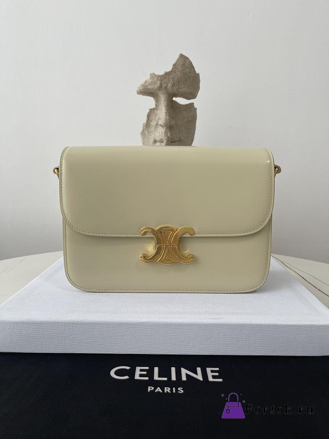 Fortok Celine Shiny Calfskin Teen Triomphe Bag White 22.5×16.5×7.5cm - 1