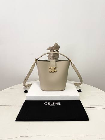 Fortok Celine Medium Bucket Louise Bag in smooth calfskin Grey 16×19×12cm