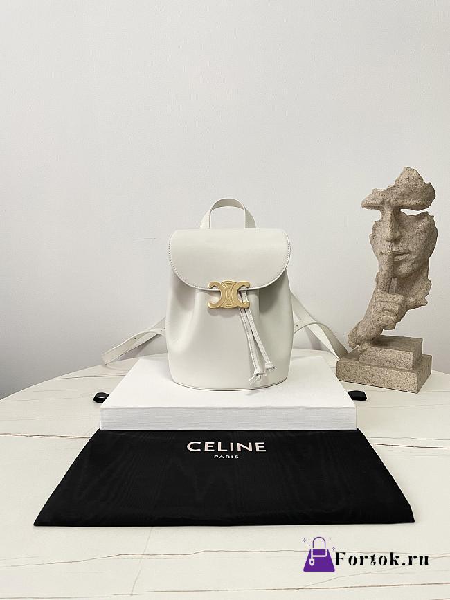 Fortok Celine Bonnie Backpack in smooth calfskin White 25×18×13cm - 1