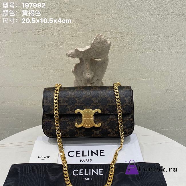 Fortok Celine Chain Shoulder Bag Claude in Triomphe Canvas and Calfskin 20.5×10.5×4cm - 1