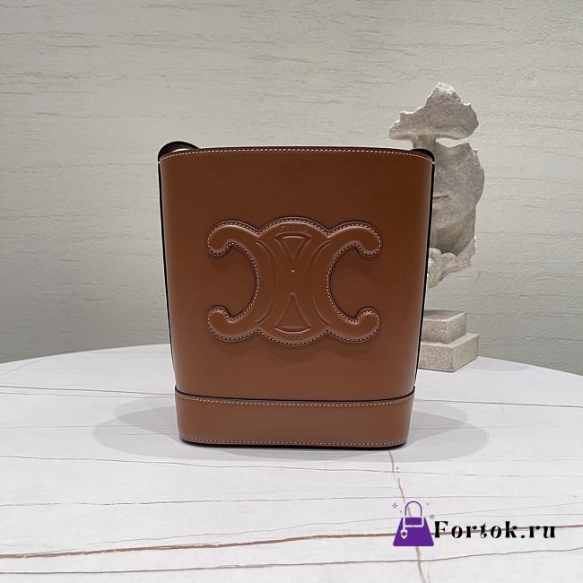 Fortok Celine Small Bucket Cuir Triomphe Shoulder Bag in smooth calfskin leather Brown 30x22x13cm - 1
