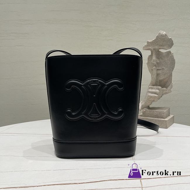 Fortok Celine Small Bucket Cuir Triomphe Shoulder Bag in smooth calfskin leather Black 30x22x13cm - 1