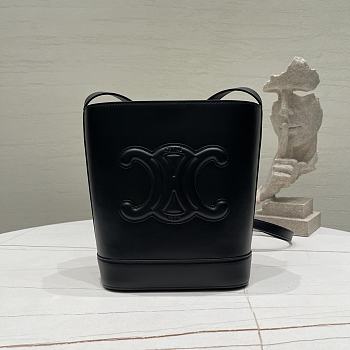 Fortok Celine Small Bucket Cuir Triomphe Shoulder Bag in smooth calfskin leather Black 30x22x13cm