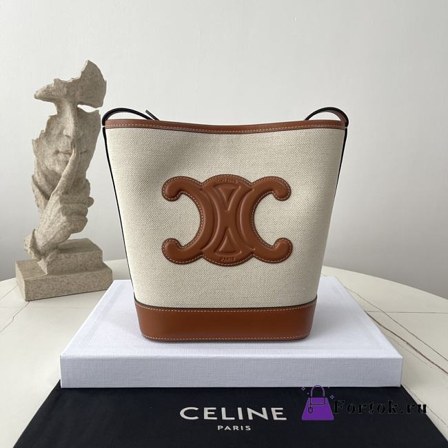 Fortok Celine Small Bucket Cuir Triomphe Brown 30×22×13cm - 1