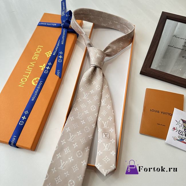 Fortok Louis Vuitton Gris Clair PIED DE POULE SILK TIE Beige - 1