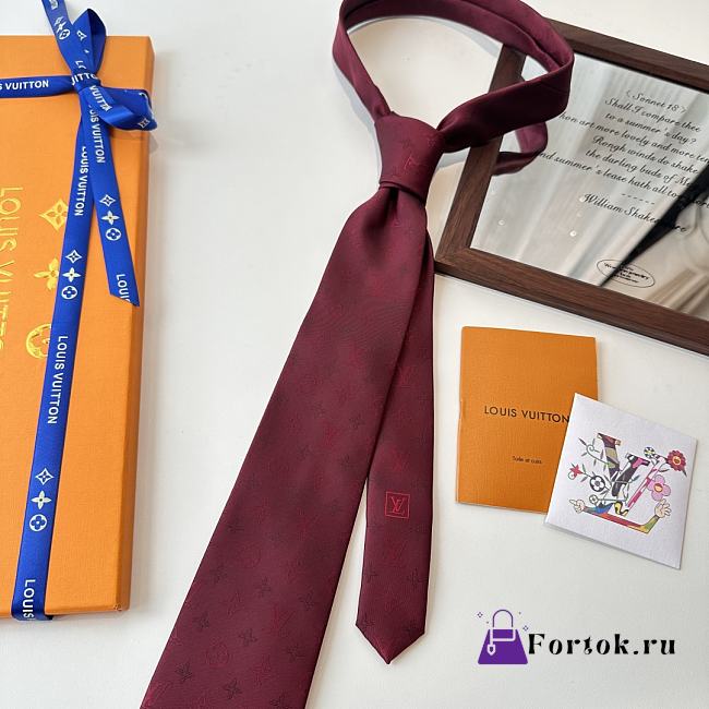 Fortok Louis Vuitton Gris Clair PIED DE POULE SILK TIE Rouge - 1