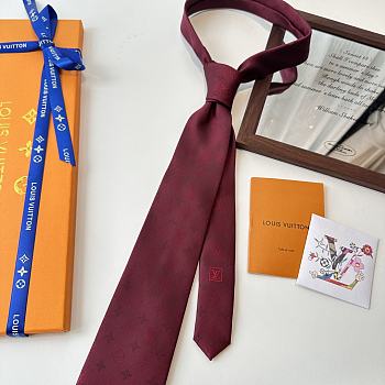 Fortok Louis Vuitton Gris Clair PIED DE POULE SILK TIE Rouge